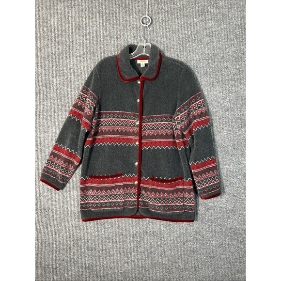 Vintage Talbots Fleece Jacket Size Medium Fair Isle Holiday Christmas Button Up - Picture 1 of 8